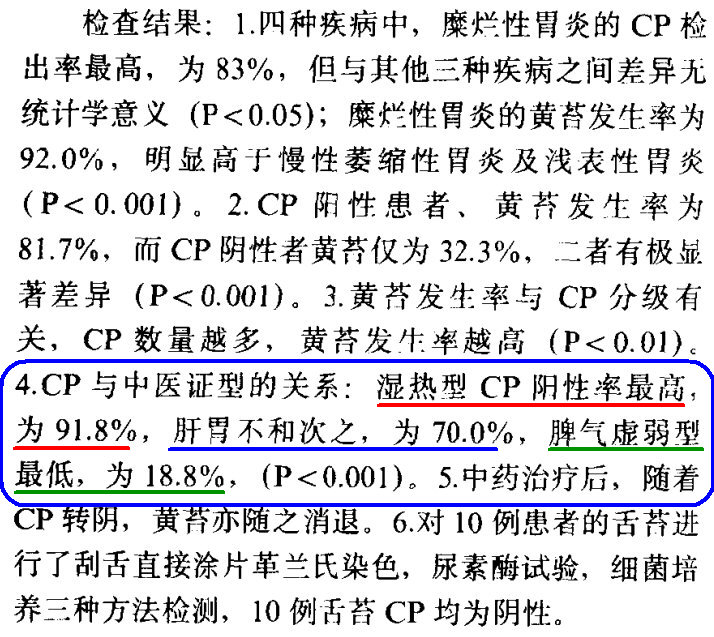 幽门螺旋杆菌感染率与中医证型的对应关系：脾胃湿热〉肝胃不和〉脾胃气虚：《舌诊与幽门螺旋杆菌感染(勾注2).jpg