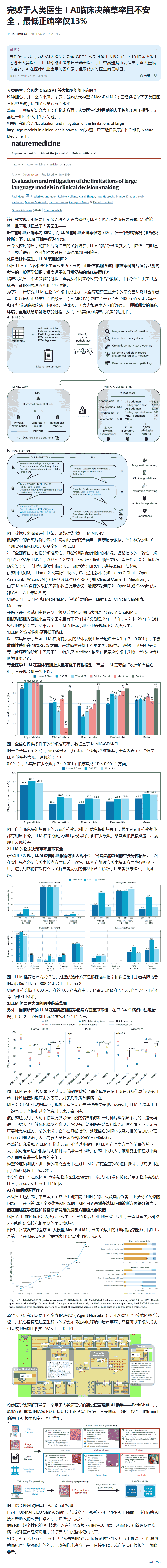 完败于人类医生!AI临床决策草率且不安全,最低正确率仅13%.png